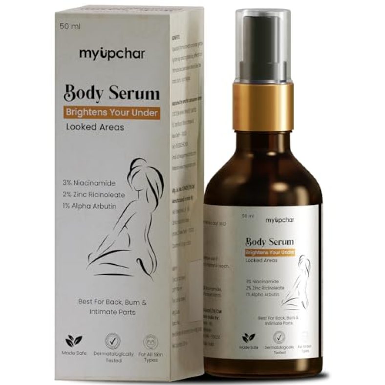 Myupchar Body Serum Brightens Your Under Looked Areas | With 3% Niacinamide, 2% Zinc Ricinoleate & Alpha Arbutin | Lightens Dark Patches Around Back, Bum | 100% Vegan – 50 Ml
