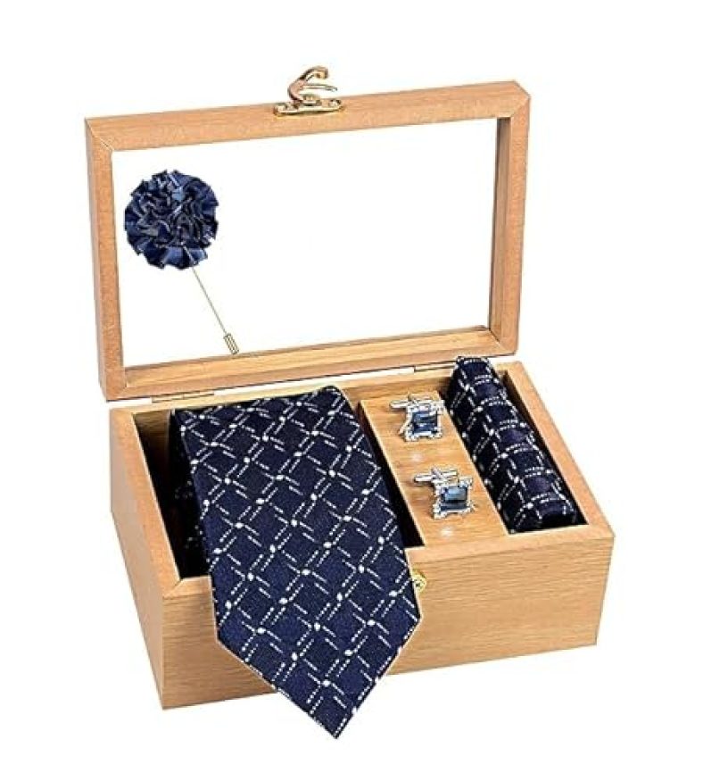 David Klein Men’S Neck Tie Set Matching Pocket Square, Cufflink With Lapel Pin Brooch For Men
