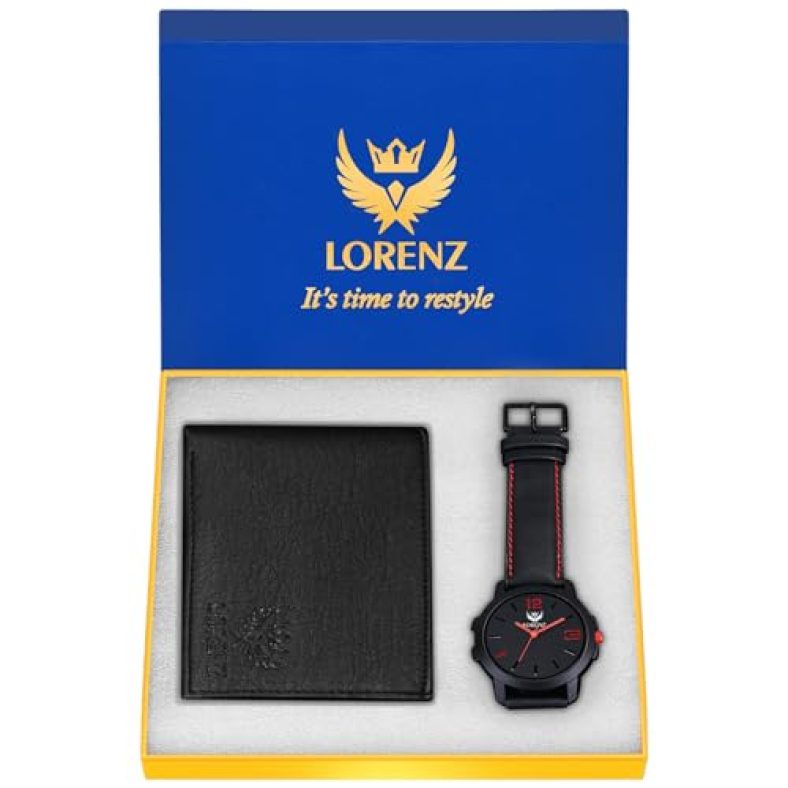 Lorenz Cm-2044Wl-01 Men’S Analog Watch With Wallet Combo (Black)