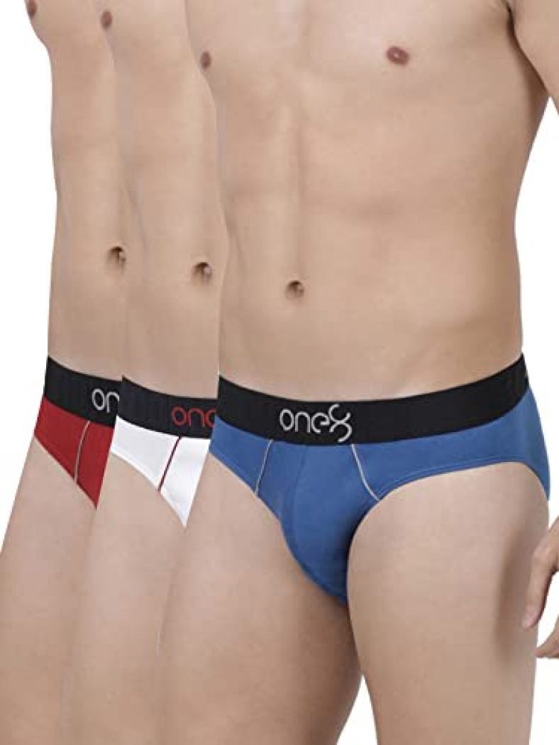One8 By Virat Kohli Men’S Cotton Brief (Pack Of 3) (102K1_White/Royal Blue/Maroon_Small_White/Royal Blue/Maroon_S)