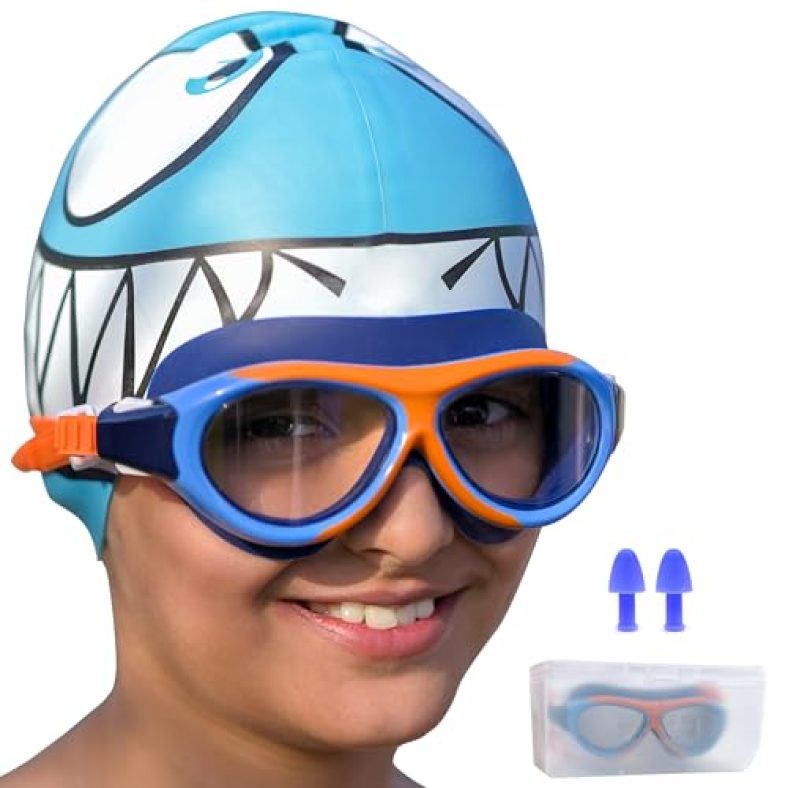 Slovic Orange Swimming Goggles For Kids With Ear Plugs | Waterproof | Uv Protection Lenses, Anti-Fog Glasses | Perfect Fit For Boys & Girl | Swimming Goggle For Kids 6-14 | Swimming Gear For Kids