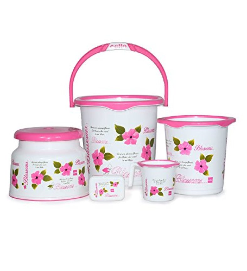 Cello Blossom 5 Piece Plastic Bath Set, Small, Pink