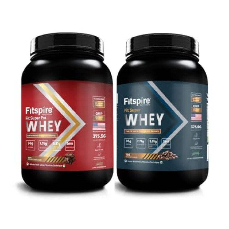 Fitspire Fit Super Pro & Super Whey Protein|100% Authentic & No Adulteration|Muscle Growth & Recovery |Digezyme For Easy Digestion – (Double Chocolate & Gourmet Coffee, 2 Kg / 4.4 Lb, 60 Servings)