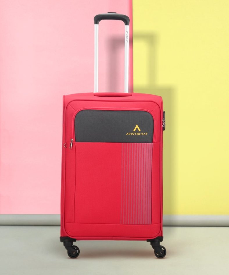 Aristocrat Air Plus Polyester Softsided 69Cm Medium Size 4 Spinner Wheels Red Trolley Check-In Suitcase 4 Wheels – 27 Inch