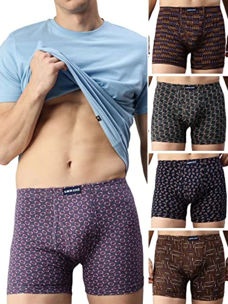 Lux Cozi Men’S Pack Of 5 Assorted Inner Elestic Long Printed Trunk (Size : 90Cm)