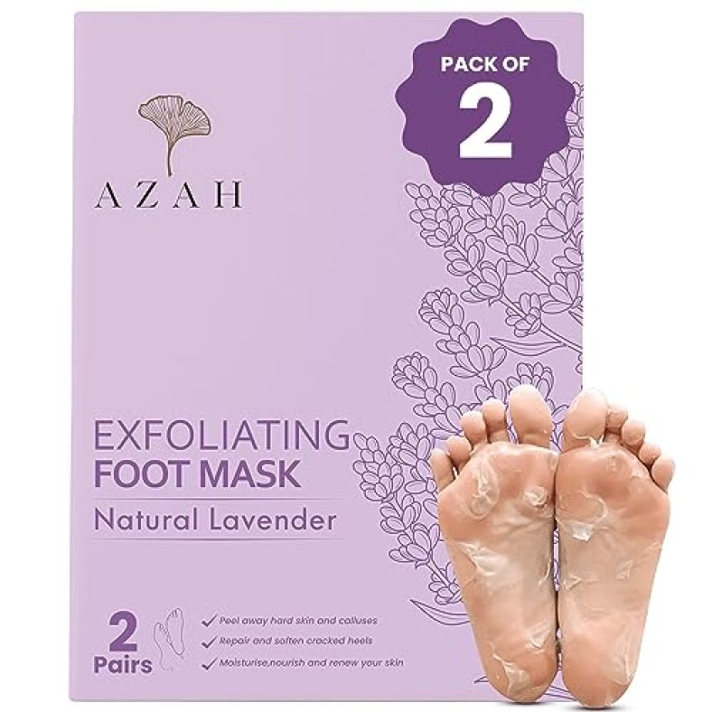 Azah Exfoliating Foot Mask Pack Of 2 | Peeling Mask For Cracked Feet | Dead Skin Remover | Heel Peel Pedicure | At Home Foot Care | Lavender | For Moisturisation