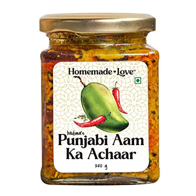 Homemade Love Authentic Punjabi Mango Pickle | Spicy & Tangy Aam Ka Achaar With Raw Mango, And Spices Mixed With Mustard Oil (250G)