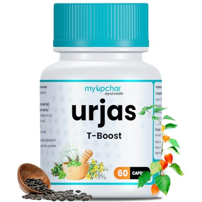 Myupchar Ayurveda Urjas Testo Supplement Capsule | Supplement For Men With Ashwagandha, Safed Musli, Gokshura & Kapikacchu | Improve Muscle Strength, Energy, Stamina | 60 Veg Capsules – Pack Of 1