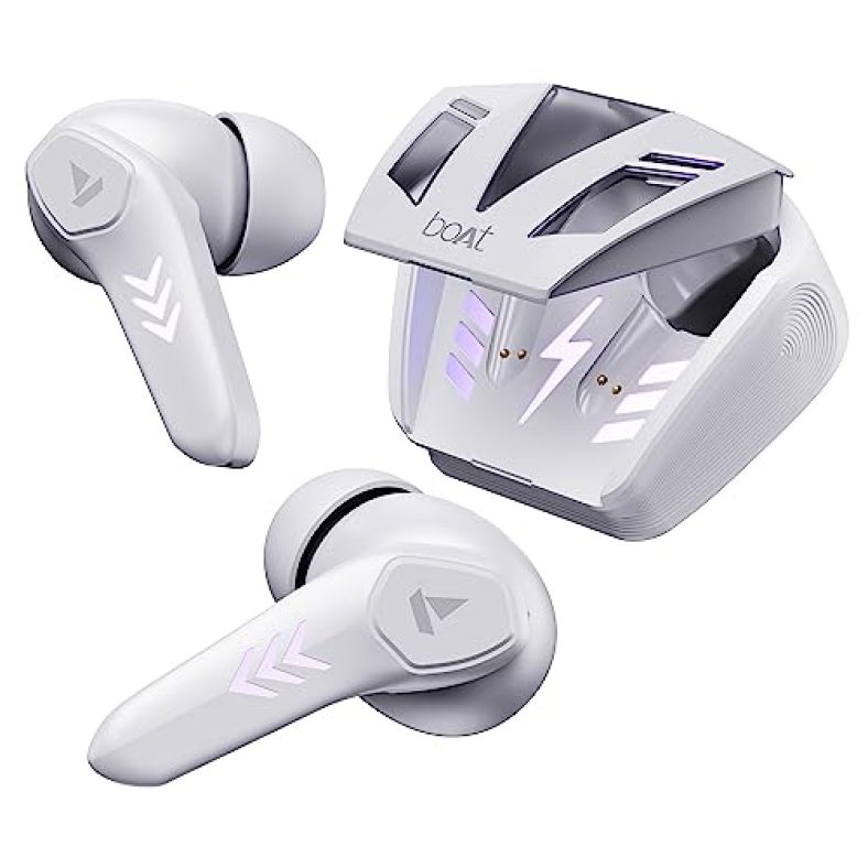 Boat Airdopes 190 In Ear Tws Earbuds With Beast Mode(50Ms) For Gaming, 40H Playtime, Breathing Leds, Quad Mics Enx Tech, Asap Charge & Btv5.3(White Sabre)