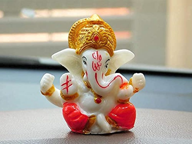 Perpetual Ganesh Idol For Car Dashboard – Beautiful Ganapati Idol For Home Decor, Office Desk, Diwali Gifts Polyresin Figurine