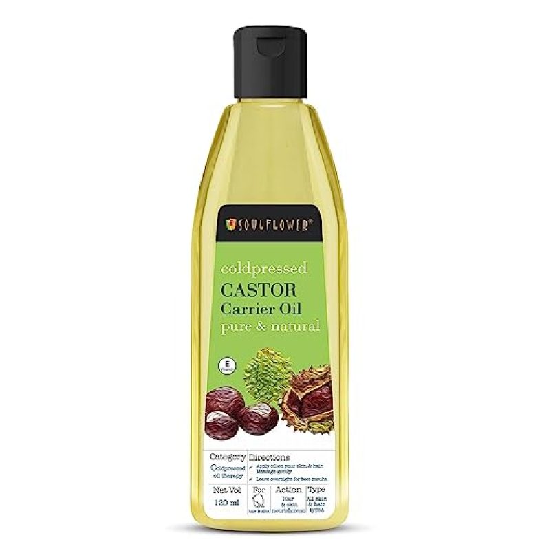 Soulflower Organic Castor Hair Oil From Hair Growth, Stronger Hair, Skin Care, Nails, 100% Pure, Natural, Coldpressed, No Mineral Oil & Preservatives, 120Ml