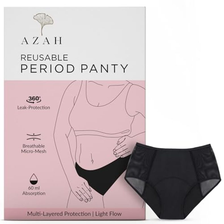 Azah Reusable Period Panty For Women (Pack Of 1) | Breathable Period Panties | Leak-Proof Heavy Flow Period Underwear | Period Panty For Girls | Reusable & Washable Period Panties | Black – Xl