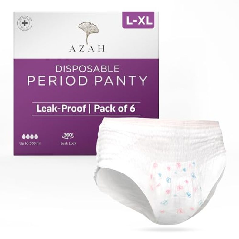 Azah Period Panties For Women Leak Proof (Pack Of 6) 500Ml Absorbent Disposable Panties After Delivery And Night Period Panties With 360° Leak-Proof Technology | L-Xl