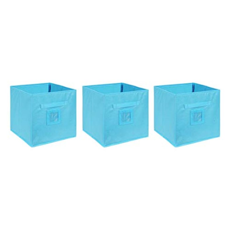 Amazon Brand – Solimo Fabric Square Storage Box, (Medical Blue, Medium, Set Of 3)