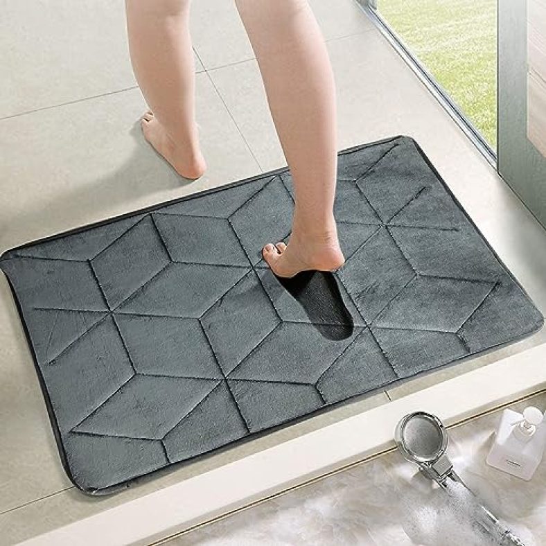 Status Memory Foam Bath Mat Rectangular Rug, Ultra Soft And Non-Slip Bathroom Rugs, Water Absorbent And Machine Washable Bath Rug For Bathroom, Shower, And Tub, 16″ X 24″ (Grey)