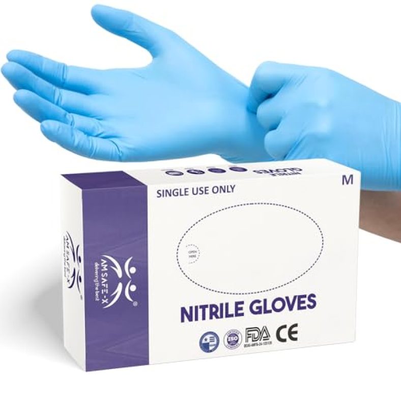 Am Safe-X Nitrile Gloves Powder-Free, Blue (Medium) -100 Pieces