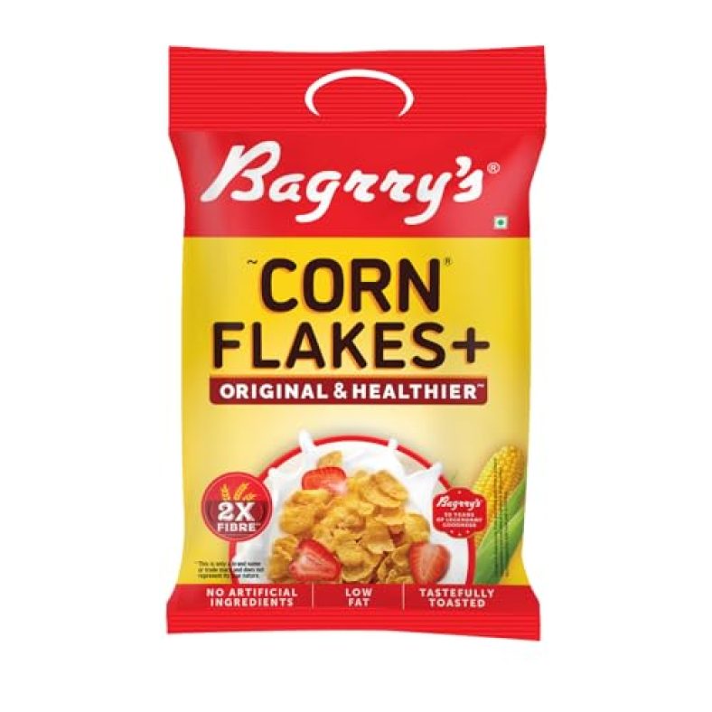 Bagrry’S Corn Flakes Plus 300 Gm Pouch | Original And Healthier | Low Fat & Cholesterol | High Fibre | All Natural Cornflakes |Breakfast Cereal