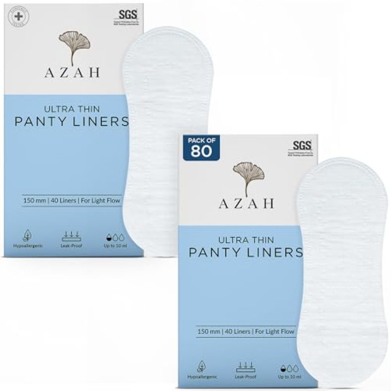 Panty Liners For Women Daily Use By Azah (Pack Of 80) Organic Cotton Pantyliners For Hygienic & Protects Underwear