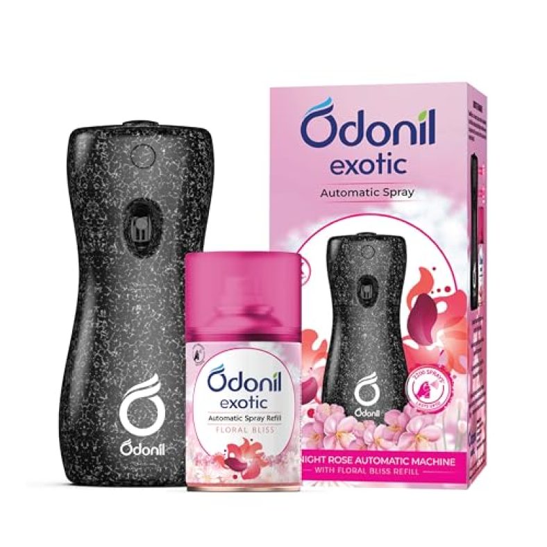 Odonil Exotic Automatic Spray – 225Ml | Machine + 1 Refill | Floral Bliss | 2X Long Lasting | 2200 Sprays Guaranteed | Lasts Upto 60 Days