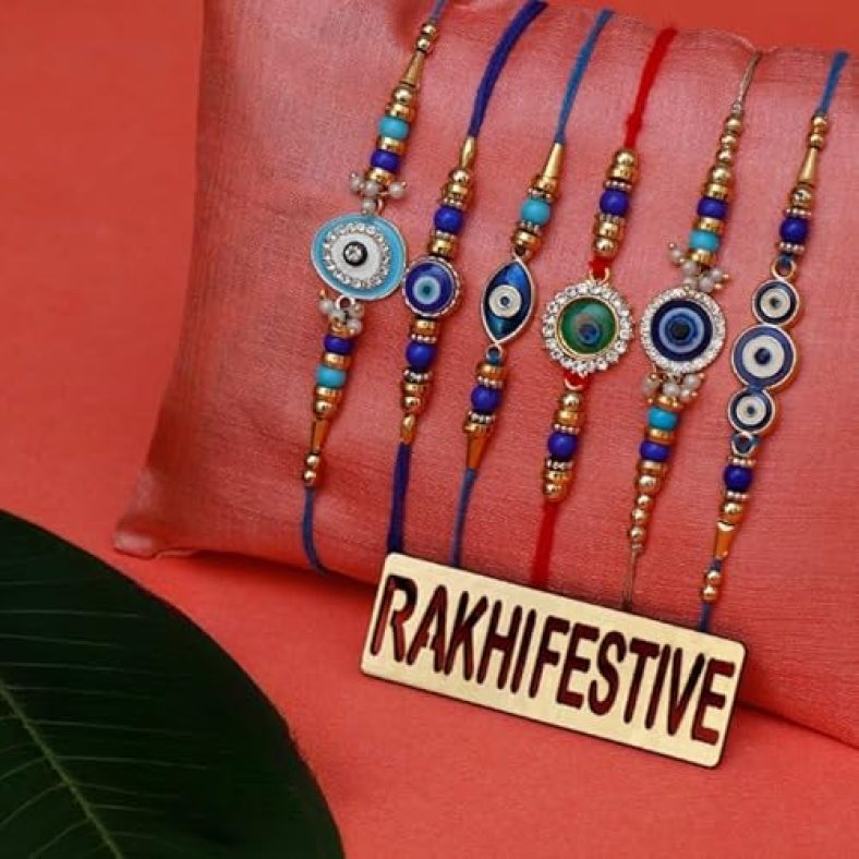 Perpetual Evil Eye Rakhi For Brother And Bhabhi Eco Friendly Lord Ganesha Idol For Home Décor And Rakhi For Brother Set Of 6
