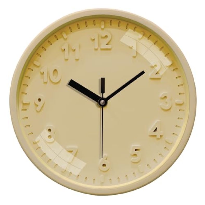 Amazon Brand – Solimo 8 Inch Plastic Wall Clock With Embossed Numbers (Cream, Quartz Movement) Analog