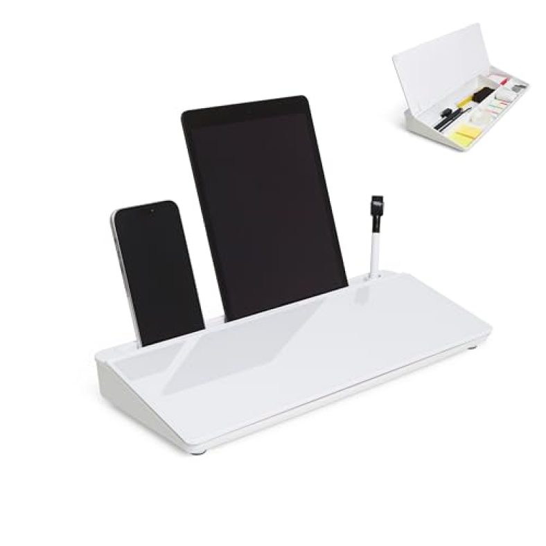 Garood Desktop Dry Erase Board With Storage And Ipad/Phone Holder Glass Whiteboard With Eraser Desk Keyboard Accessories