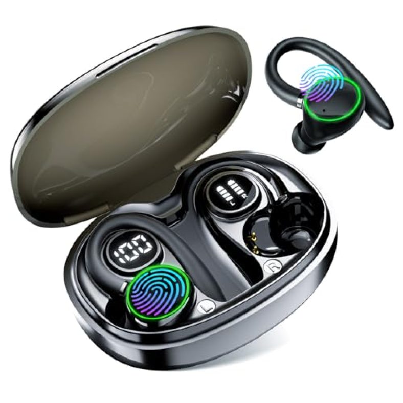 Edyell V2 True Wireless Earbud, Bluetooth 5.3 Tws 3D Stereo With Earhook, 50H Playtime, Touch Control. Earbuds With Dual-Led Display, Ipx7 Waterproof Earphones Built-In Mic For Running Workout Sport