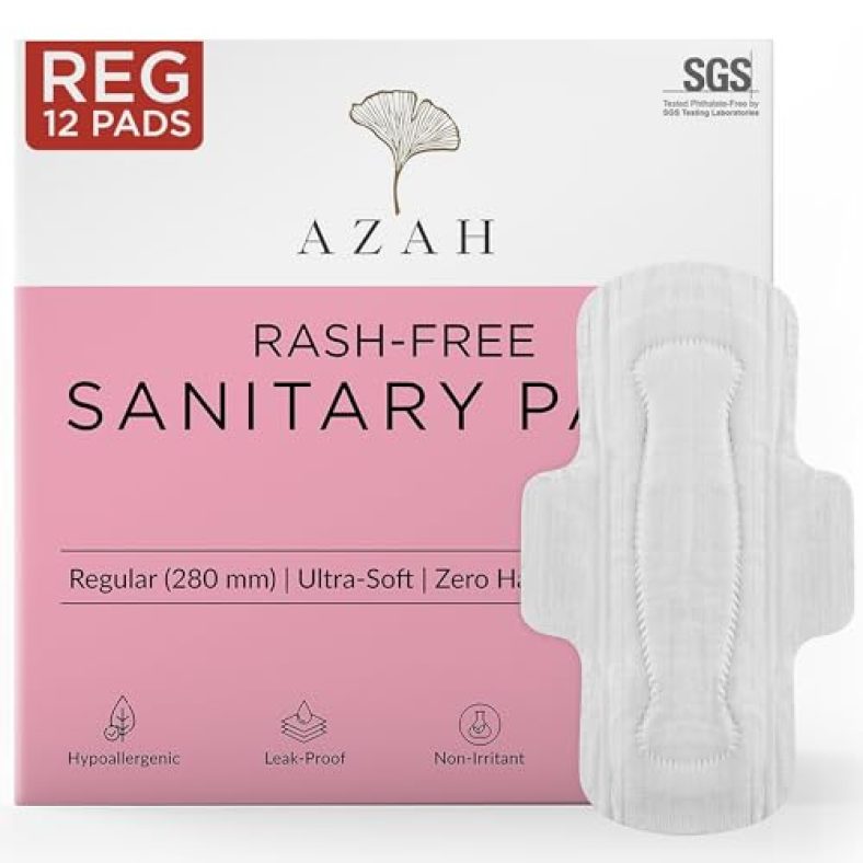 Azah Rash-Free Sanitary Pads For Women | Regular | 12 Pads For Women Without Disposal Bags | Clinically Tested | 3X Absorbent | Ultra Soft Top Surface | Leak-Proof | Toxin Free