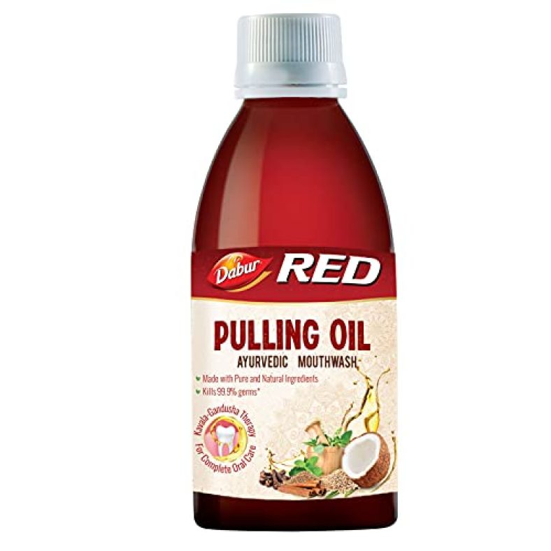 Dabur Red Pulling Oil : Ayurvedic Mouthwash Kavala Gandusha Therapy | Oil Pulling For Oral Detox For Teeth And Gums, Liquid, 195Ml