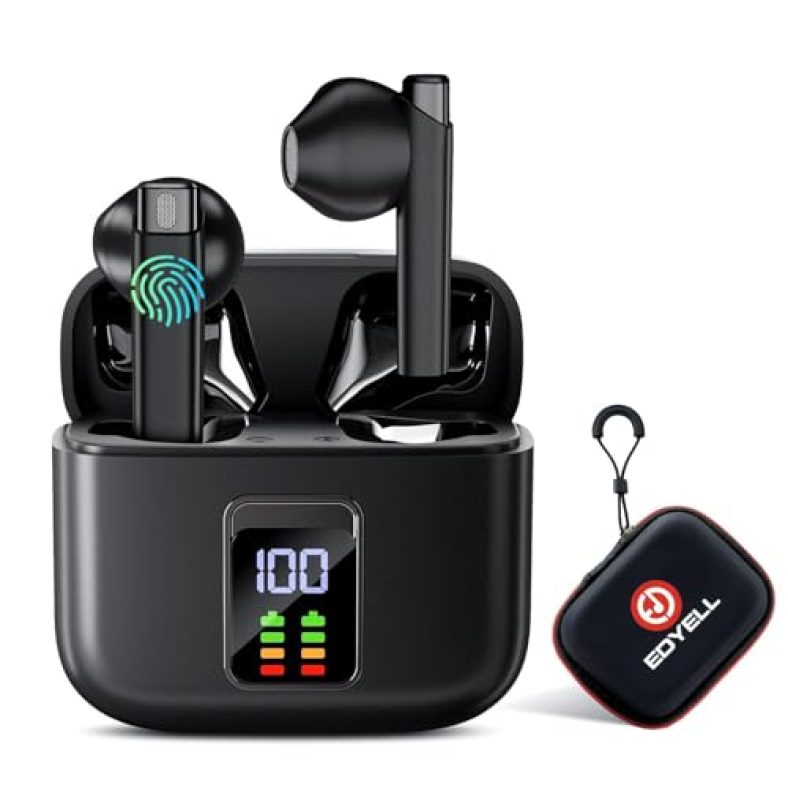 Edyell V1 Truly Wireless Earbuds With 48H Of Playtime, Half In Ear Headphone, Quad Mic With Enc, Type-C Fast Charging, 13Mm Driver, V5.3 Low Latency, Smooth Touch Controls, Ipx5 Water Resistance