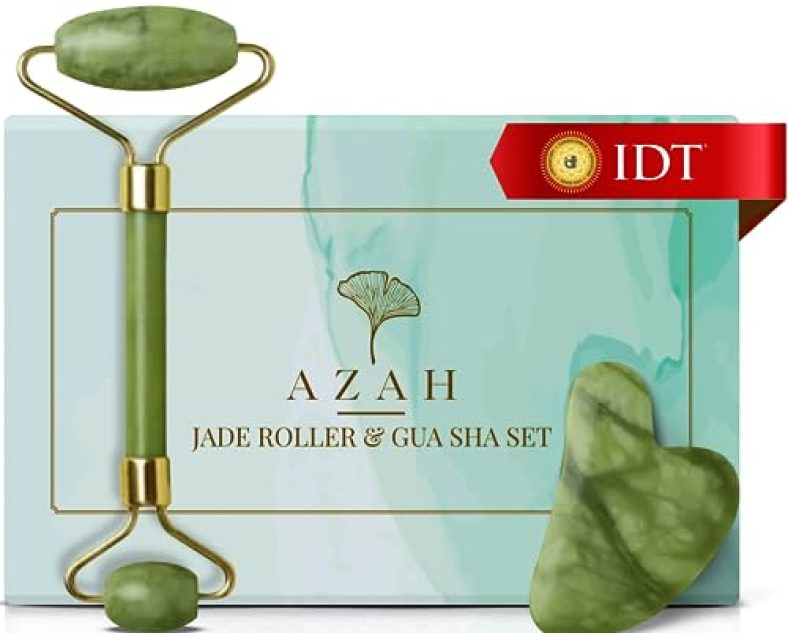 Gua Sha Stone And Jade Roller For Face Massage By Azah 100% Natural Certified Face Massager & Face Roller For Women | Face Shaper Jade Roller And Gua Sha Set For Glowing Skin