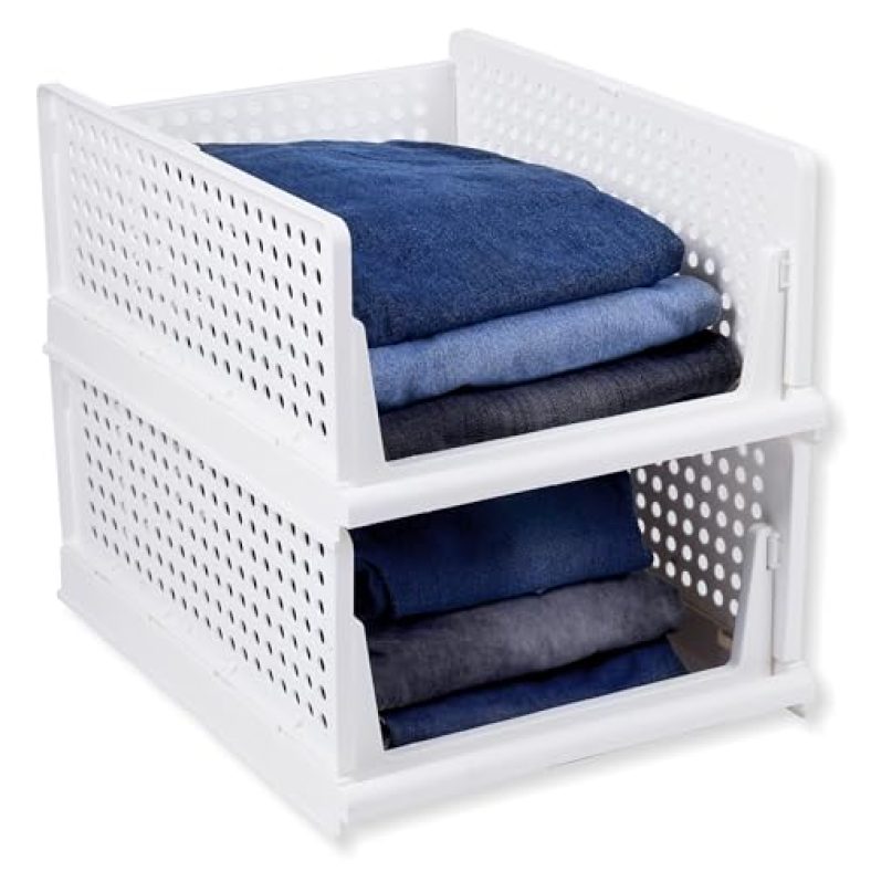 Clothes Organizers And Storage Plastic Storage Bins Foldable Cupboard Organizer For Clothes – Stackable Closet Organizer For Wardrobe – For Shirt | T Shirt | Jeans – Plastic Cupboard Dress Racks (1)