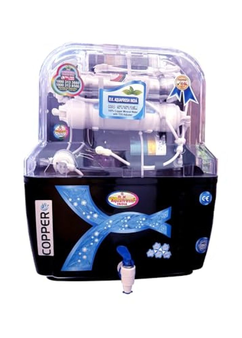 R.K. Aqua Fresh India Premium Block Storm Ro Water Purifier Uv, Uf Alklaine,Copper,Tds | 12Liter | 6 In 1 For Home Office 1 Year Warranty Free Pre Filter Bowl (Black Thunder Storm Alkaline Enriched)