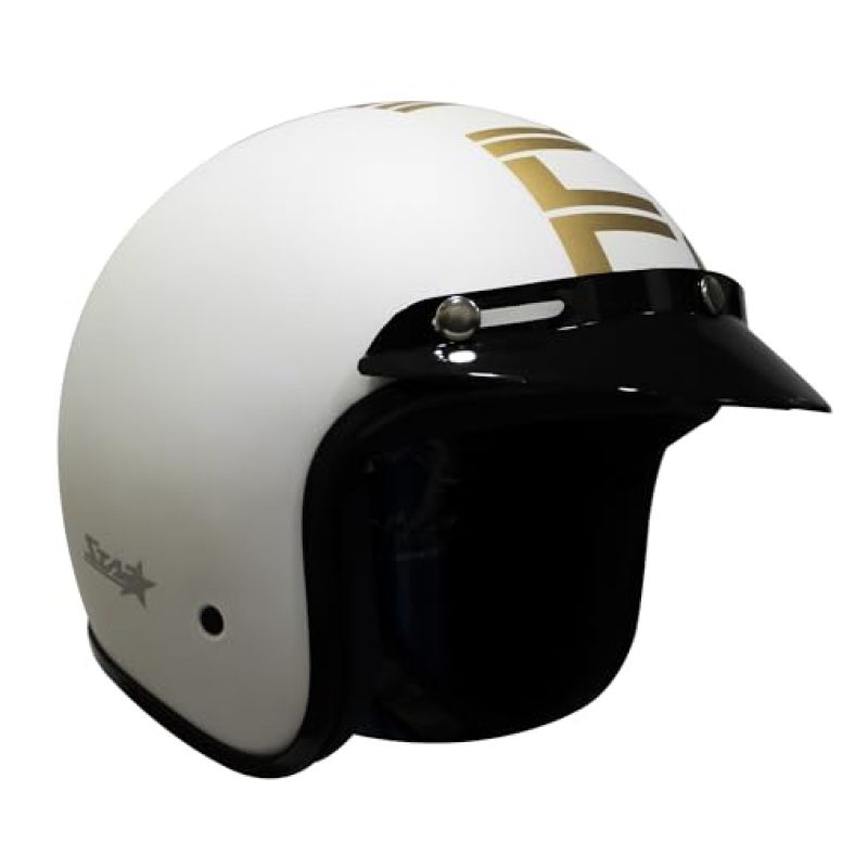 Turtle Star With Peak Ventilated Design With Scratch Resistive Without Visor & Hard Shell Abs Plastic Helmet, White, Medium Size, (M-58 Cm)