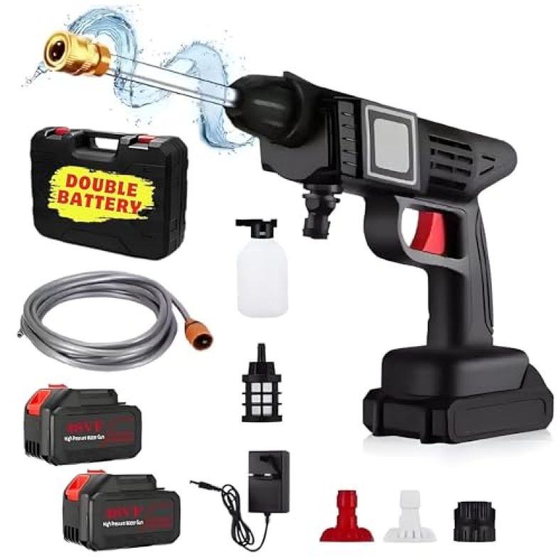 Bitsy Bloom High Pressure Car Washer Double Battery 48V Cordless Powerful Washer Gun With Rechargeable | Multi Cleaning Works Like Car & Bike Washing, Gardening & Home Cleaning Works