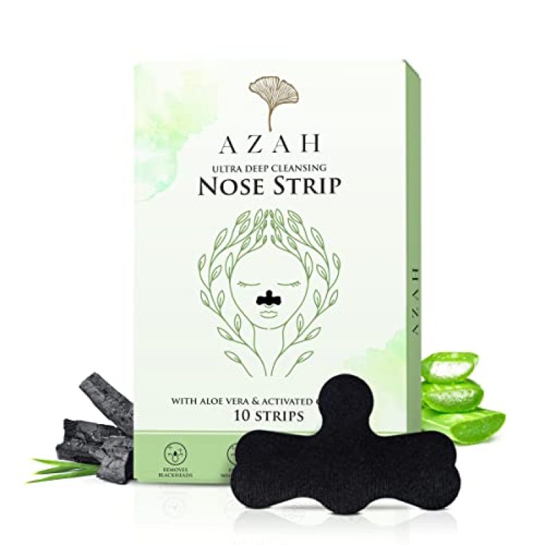 Azah Ultra Deep Cleansing Nose Strips For Blackhead Removal | With Aloe Vera & Activated Charcoal | Unclog Pores, Removes Whiteheads, Excess Oil & Dirt| | Extended Design | Pack Of 10