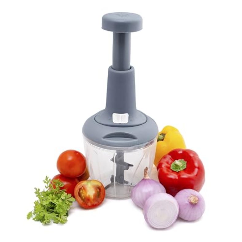 Homewiz Premium Manual Food Chopper 1000Ml, Manual Hand Press Chopper With Super Sharp Blades To Cut Onion, Tomatoes, All Vegetables, All Fruits, Ultra Durable Chopper For Kitchen (Dark Grey)