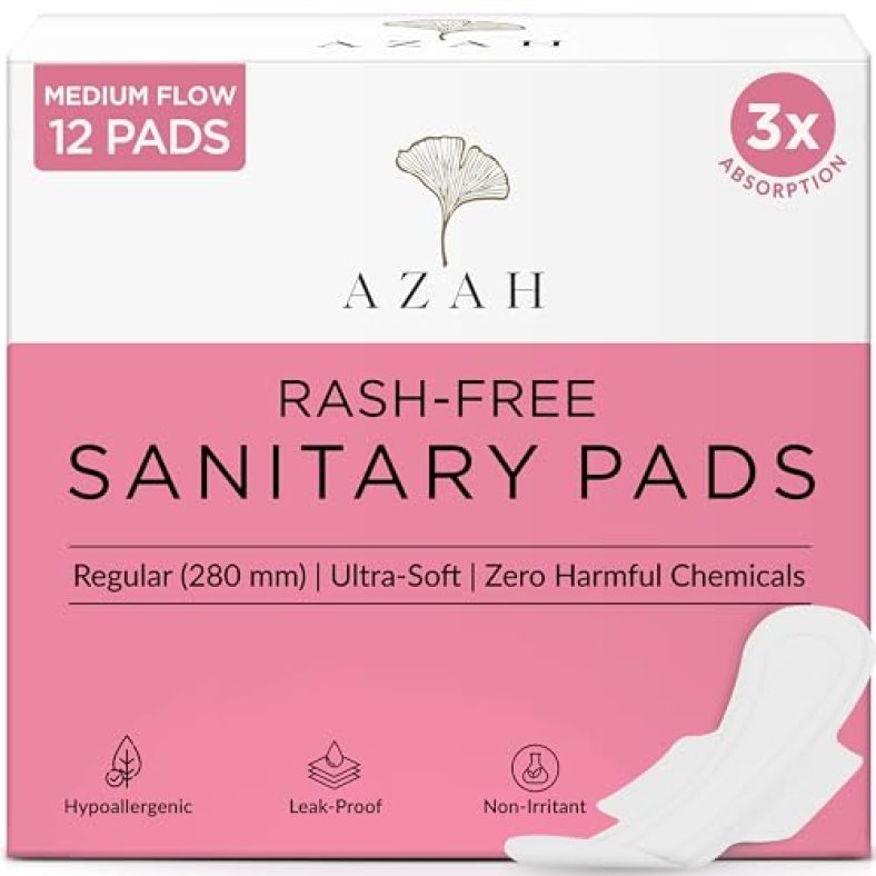 Azah Rash-Free Sanitary Pads For Women | Regular | 12 Pads For Women Without Disposal Bags | Clinically Tested | 3X Absorbent | Ultra Soft Top Surface | Leak-Proof | Toxin Free