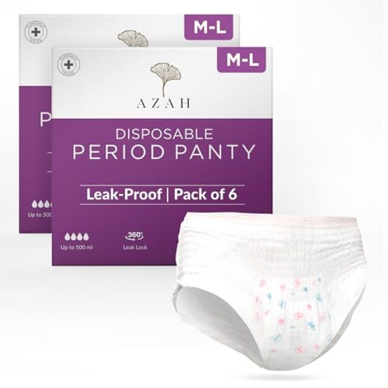 Azah Disposable Period Panties For Women (M-L Pack Of 12) | Leak Proof Disposable Panties After Delivery | 360° Coverage | Heavy Flow | Overnight Protection | Rash Free Period Panty