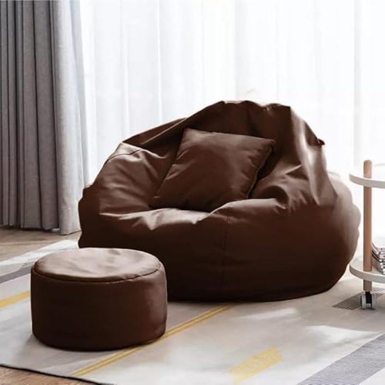 Comfybean Bag With Beans Filled 4Xl Bean Bag Sofa With Free Cushion And Footrest – Official : Plushpod Combo (Matching Color : Regular, Brown) – Faux Leather