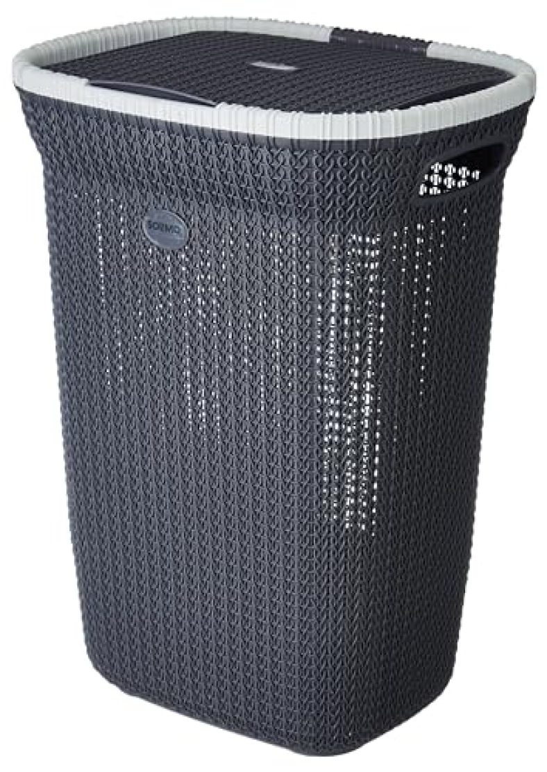 Amazon Brand – Solimo Knit Laundry Basket – Big – 55 Litres – 44 Cm X 35 Cm X 61 Cm | Dark Grey – Plastic