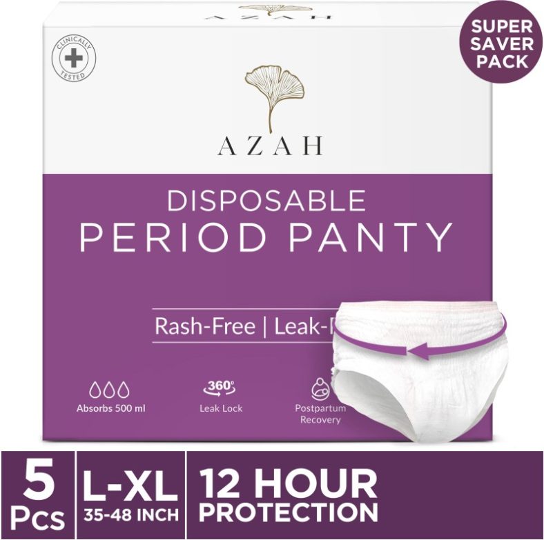 Azah Period Panty Pad For Women 5X Super Absorbent | L-Xl| Panties 360 Protection| Sanitary Pad(Pack Of 5)