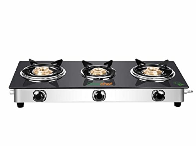 Greenchef Popular Glass Cook Top 3 Burner Gas Stove,Stainless Steel Body (Manual Ignition)