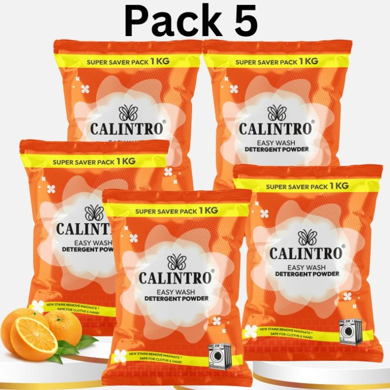 Calintro Active Wash Detergent Powder |Tough On Stains | Gentle On Fabrics | Colour-Safe Detergent Powder 5 Kg(Orange)