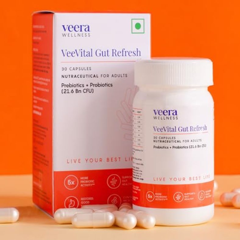 Veera Health Veevital Gut Refresh To Boost Gut Health, Enhance Immunity & Restore Good Bacteria | Pre-Biotics + Pro-Biotics | 21.6Bn Cfu Of Clinically Proven Strains | 30 Days Pack