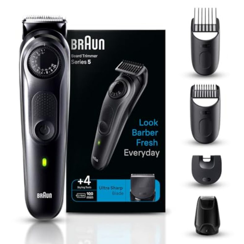 Braun Beard Trimmer For Men, Bt5410, From Gillette, Style, Edge, Detail, Lifetime Sharp Blades, 39 Length Settings, 100-Min Runtime, Waterproof, 5 Min Quick Charge, Precision Trimming Comb