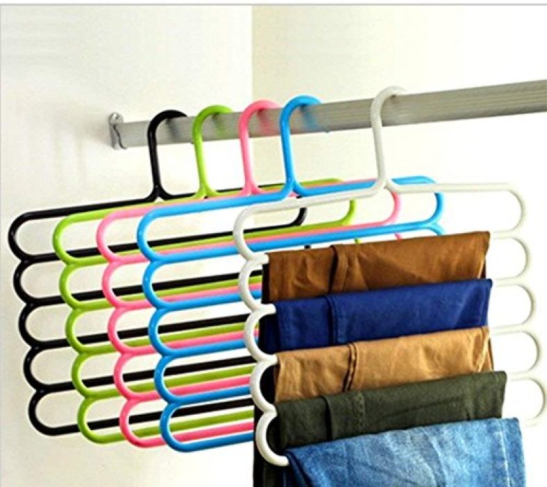 Sui Generis New 5 Layer Multipurpose Multi-Layer Hangers For Clothes | Shirts | Wardrobe | Ties | Pants | Space Saving | Wardrobe Organizer | Plastic Hangers, Multi Colour (4)