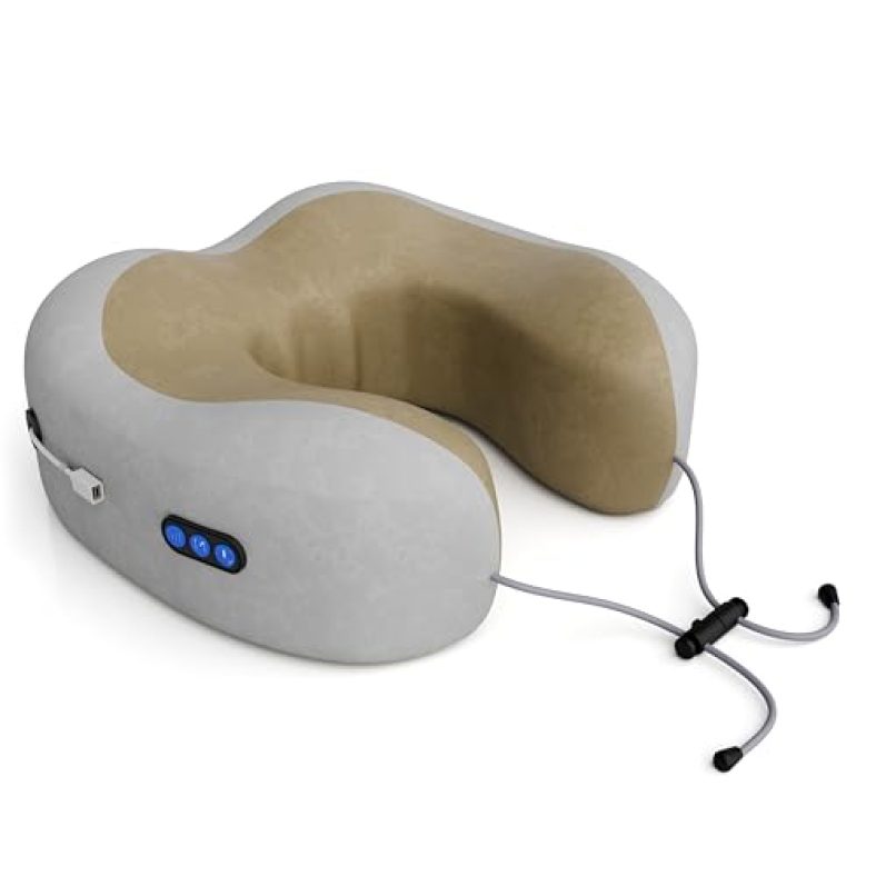 Sellastic Travel Neck Pillow Electric Neck Massager Memory Foam Pillow For Cervical Pain Relief With 3 Massage Mode/Rechargeable,Wireless Neck Pillow For Air Travel,Car,Home,Office,Gift