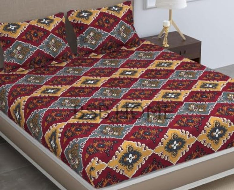 Bsb Home Pure Microfiber Jaipuri Rajasthani Print Bedsheet For Double With 2 Pillow Covers 144Tc Breathable Wrinklfree Color – Maroon & Grey