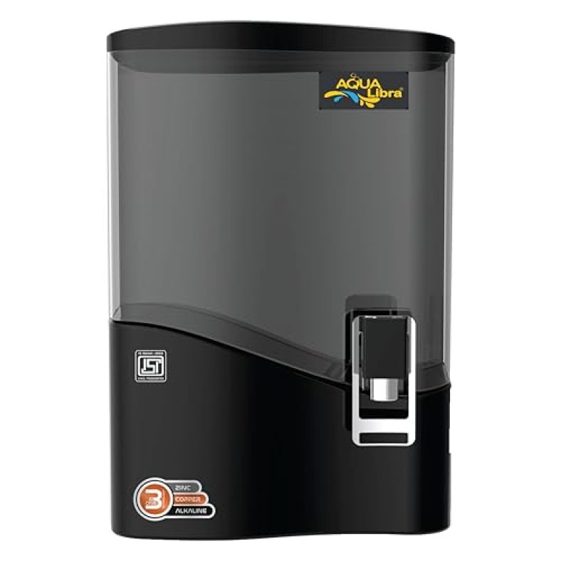 Aqua Libra Isi Mark Copper Water Purifier | 10-Stage Filtration | Ro+Uv+Uf+Mtds With Copper & Alkaline | 12 L Capacity | 1 Year Warranty (Filters Included) Black Color